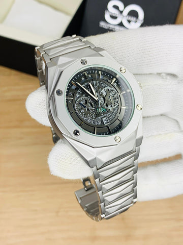 Skeleton Diamond Cut Watch Texture Chain (Silver)