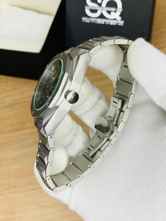 Skeleton Diamond Cut Watch Texture Chain (Silver)